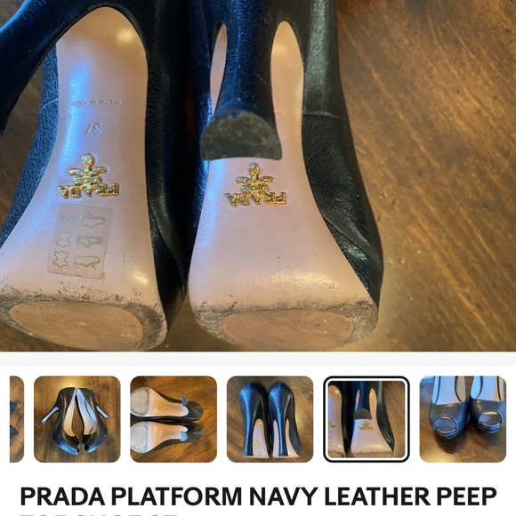 Prada Navy Platform Peep Toe Leather Shoes Size 7 (37) - Picture 8 of 8
